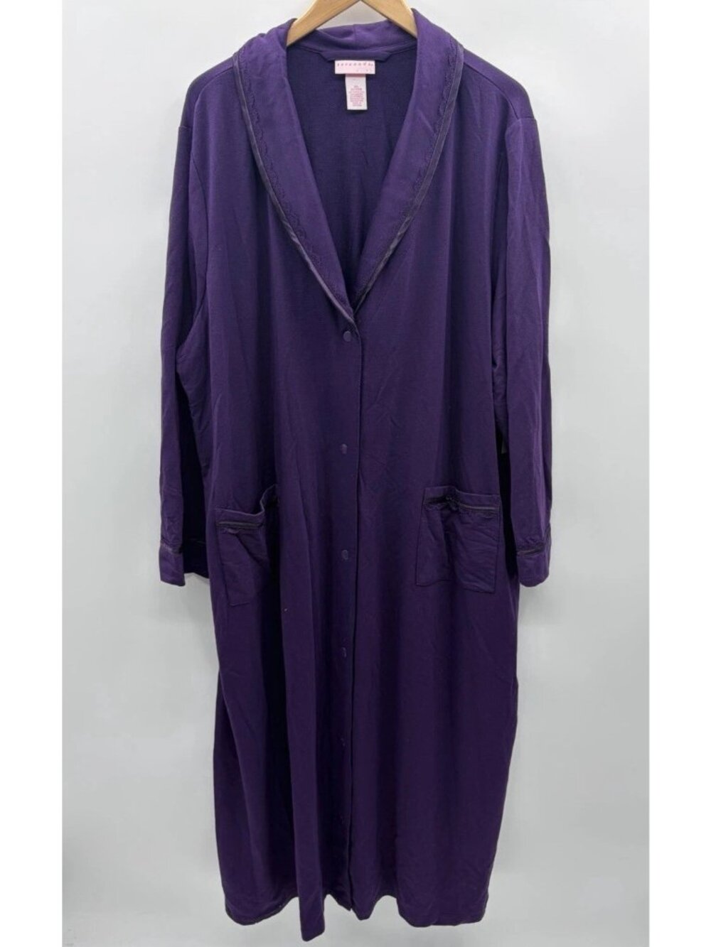 Serenada Womens Plus Size 2X 22/24W Long Sleeve Snap Front Robe Gown in Purple